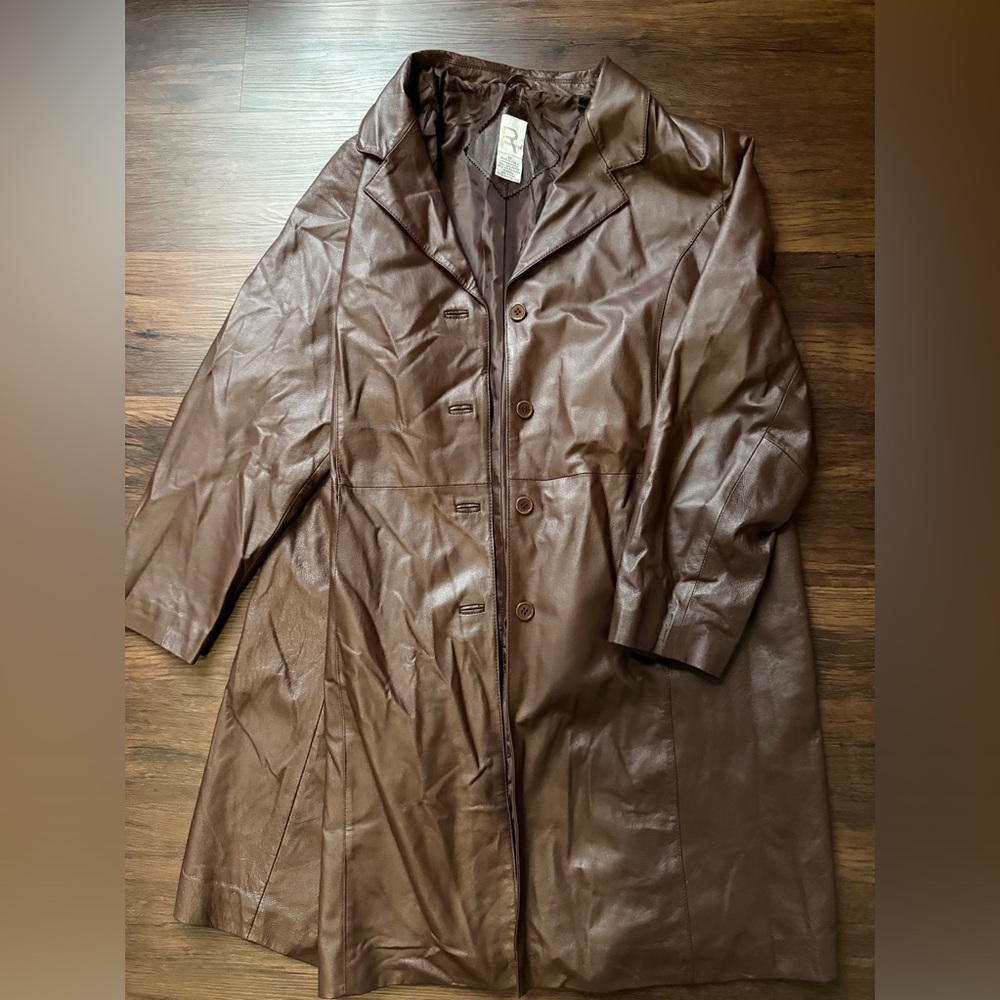 Roaman’s Vintage B2 Brown Leather Collared Long Coat